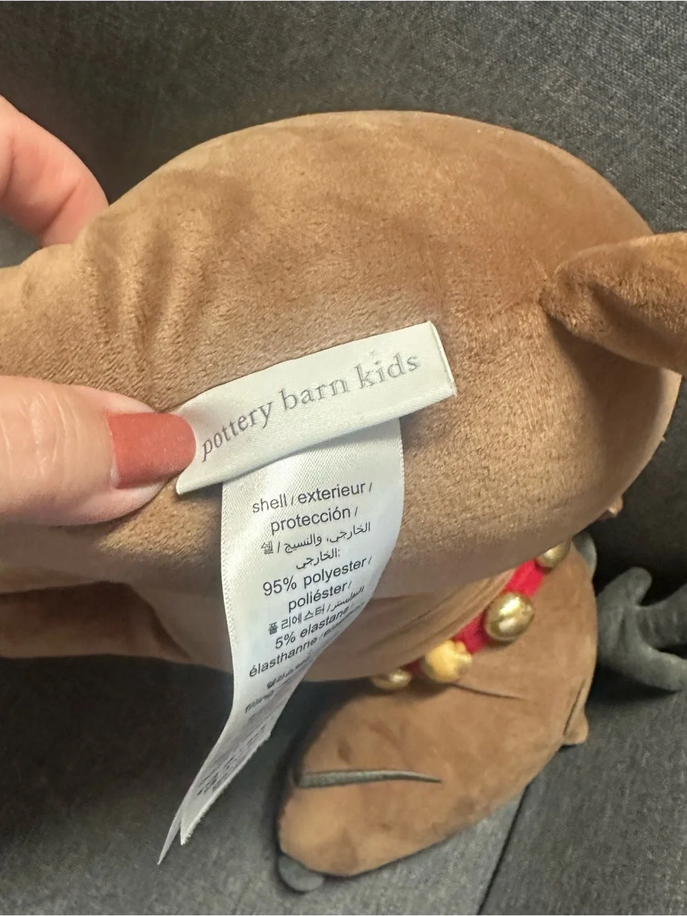 Pottery Barn Kids Plush Reindeer Pillow with Jingle Bell Collar